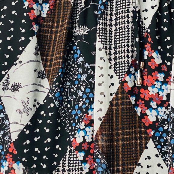 Tommy Hilfiger Blouse Women Size Small Floral Mushroom Mixed Print Pintuck - Picture 2 of 13